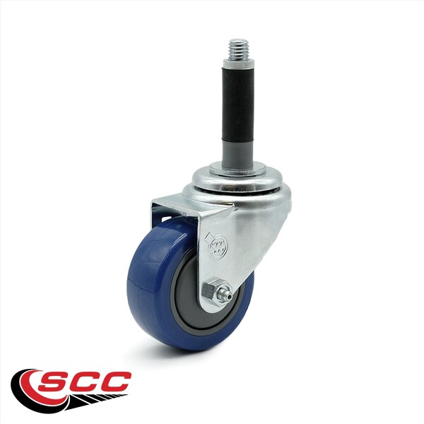 3.5 Inch Blue Polyurethane Wheel Swivel 3/4 Inch Expanding Stem Caster SCC